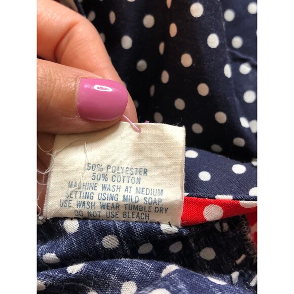 1960s-1970s Red, White, & Blue Polka Dot W/BOW RIBBON Trompe Loeil Print Dress S - Picture 10 of 10